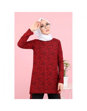 Ensemble 2 pièces décontracté tunique et pantalon (Ensemble femme voilée) - Couleur noir et rouge 