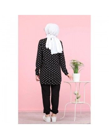 Ensemble deux pièces pour femme de couleur noir à pois (Tenue Hijab Modest Fashion) 