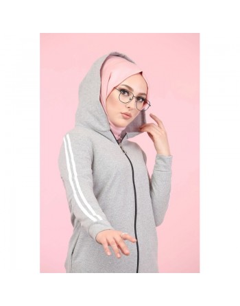 Ensemble Survêtement Veste et pantalon (Tenue de sport pour femme musulmane) - Couleur Gris clair 