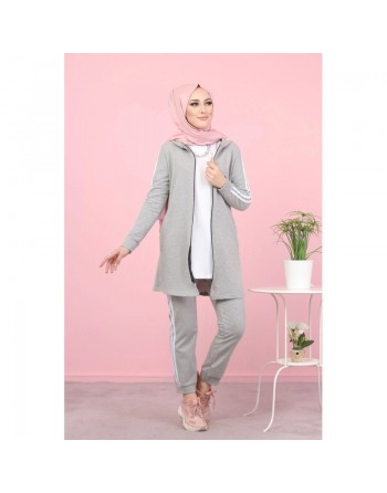 Ensemble Survêtement Veste et pantalon (Tenue de sport pour femme musulmane) - Couleur Gris clair 