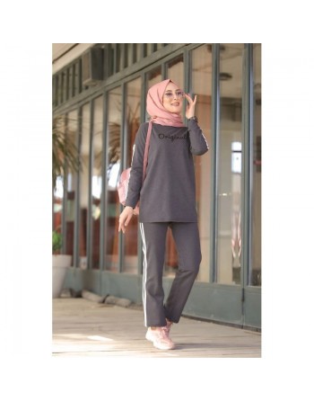 Survêtement "original" 2 pièces Sweat et pantalon (Ensemble Hijeb Sport pour femme musulmane) - Couleur gris anthracite 