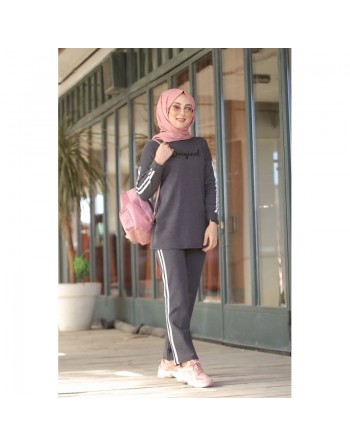 Survêtement "original" 2 pièces Sweat et pantalon (Ensemble Hijeb Sport pour femme musulmane) - Couleur gris anthracite 