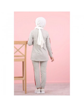 Ensemble survêtement -Tenue de sport femme - Sweatshirts et pantalon jogging - Couleur Gris clair 