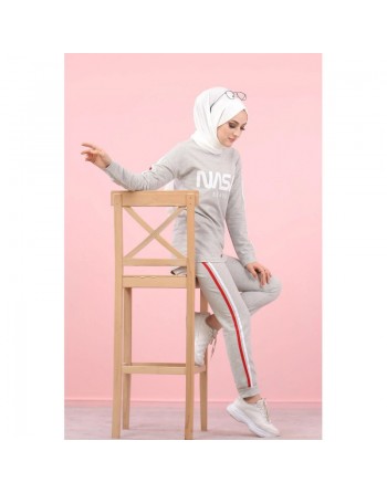 Ensemble survêtement -Tenue de sport femme - Sweatshirts et pantalon jogging - Couleur Gris clair 