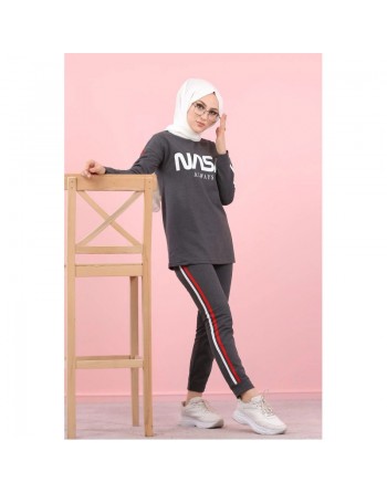 Ensemble survêtement -Tenue de sport femme - Sweat-shirts et pantalon jogging inscription "Nasa" - Couleur Gris anthracite 