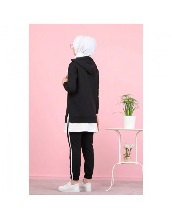 Ensemble décontracté et Survêtement (Hijab Sport pour femme musulmane) - Couleur Noir et blanc 