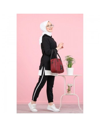 Ensemble décontracté et Survêtement (Hijab Sport pour femme musulmane) - Couleur Noir et blanc 