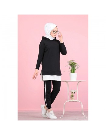 Ensemble décontracté et Survêtement (Hijab Sport pour femme musulmane) - Couleur Noir et blanc 