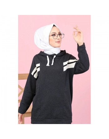 Ensemble survêtement 2 pièces (Sweat à capuche et Jogger) pour femme musulmane - Couleur blanc et Anthracite 