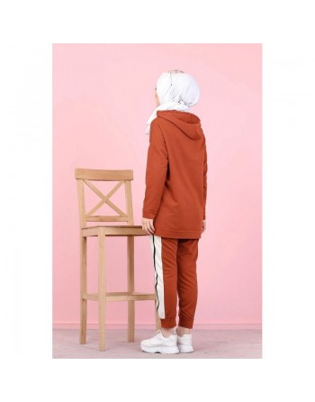 Ensemble Sweat à capuche et pantalon - Survêtement pour femme musulmane - Couleur blanc, noir et Brique 
