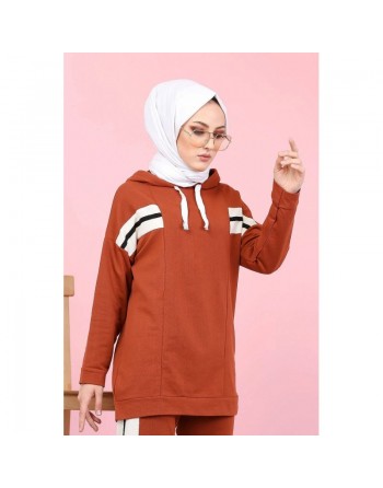 Ensemble Sweat à capuche et pantalon - Survêtement pour femme musulmane - Couleur blanc, noir et Brique 