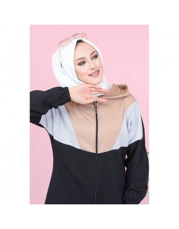 Ensemble décontracté tricolore à capuche pour femme musulmane (Survêtement Hijab Sport - Grande taille disponible) -... 