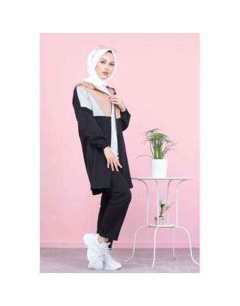 Ensemble décontracté tricolore à capuche pour femme musulmane (Survêtement Hijab Sport - Grande taille disponible) -... 