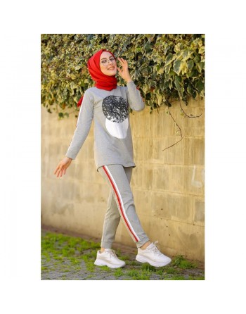Ensemble décontracté et sport (Tenue de sport femme voilée) - Couleur Gris clair 