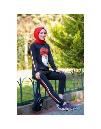Ensemble décontracté et sport (Tenue de sport femme voilée) - Couleur noir 