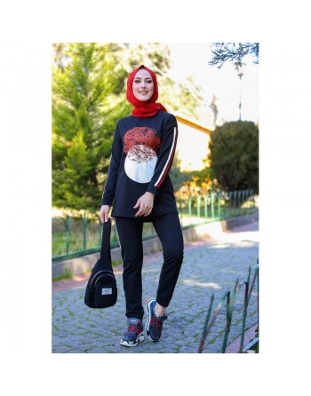 Ensemble décontracté et sport (Tenue de sport femme voilée) - Couleur noir 