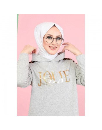 Survetement femme motif panthère Tunique à capuche et Pantalon imprimé "Jolie" (Hijab Sport) - Couleur gris clair 