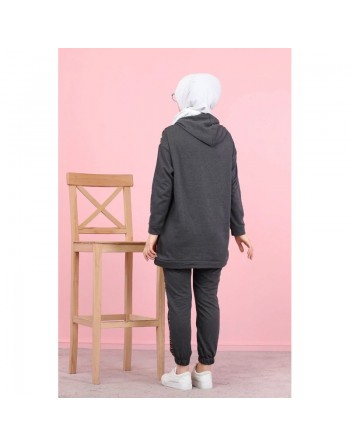 Ensemble sportswear femme motif panthère Tunique à capuche et Pantalon (Hijab Sport) - Couleur anthracite 