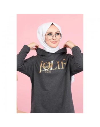 Ensemble sportswear femme motif panthère Tunique à capuche et Pantalon (Hijab Sport) - Couleur anthracite 