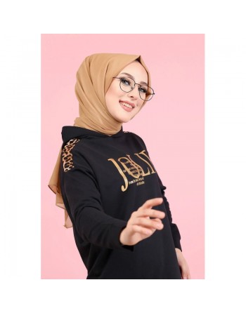 Ensemble sportswear femme motif panthère Tunique à capuche et Pantalon (Hijab Sportswear) - Couleur noir 