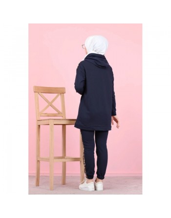 Ensemble sportswear femme motif panthère Tunique à capuche et jogger (Style décontracté & Mode musulmane) - Couleur bleu... 