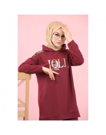 Survêtement femme motif panthère Tunique à capuche et Pantalon imprimé "Jolie" doré (Hijab Sport) - Couleur bordeaux Foncé 