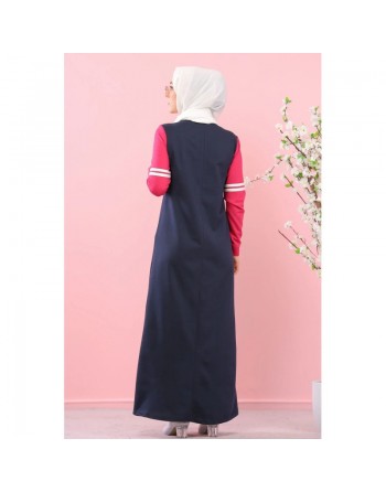 Robe sweat-shirt longue pour femme musulmane (Grandes Tailles disponibles) - Couleur noir et rose clair 