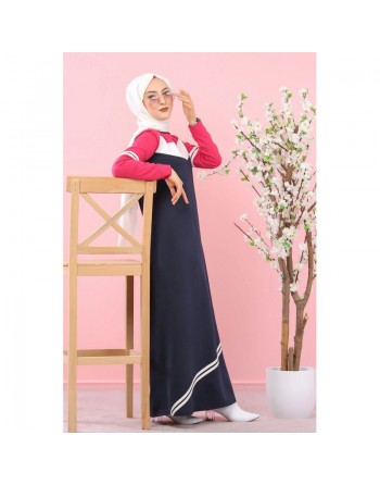 Robe sweat-shirt longue pour femme musulmane (Grandes Tailles disponibles) - Couleur noir et rose clair 