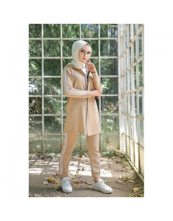 Ensemble Sport Veste et pantalon - Survêtement pour femme musulmane - Couleur Camel 