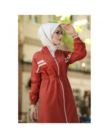 Veste moderne style décontracté avec fermeture zip (Vetement femme voilée) - Couleur brique 