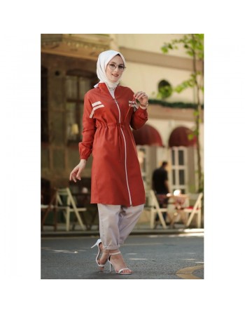 Veste moderne style décontracté avec fermeture zip (Vetement femme voilée) - Couleur brique 