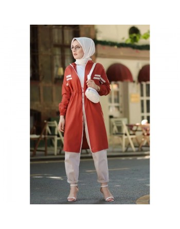 Veste moderne style décontracté avec fermeture zip (Vetement femme voilée) - Couleur brique 