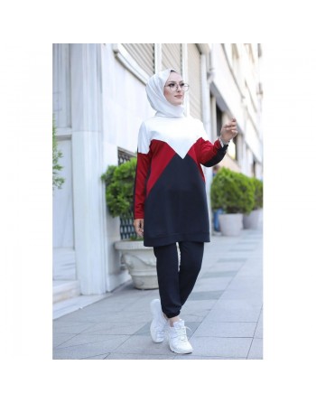 Tenue décontractée deux pièces (Pantalon et Tunique) pour femme voilée - Vetement à 3 couleurs : noir, rouge et blanc 