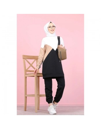Tenue décontractée deux pièces (Pantalon jogging et Tunique) pour femme voilée - Ensemble sportswear à 3 couleurs :... 
