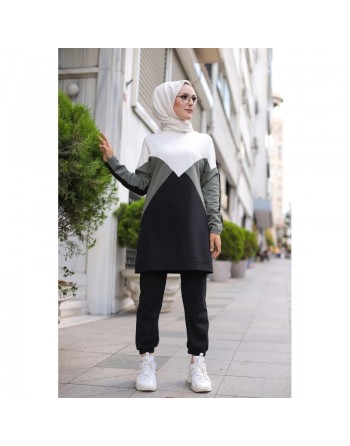 Ensemble de sport deux pièces (Pantalon jogger et Tunique) pour femme voilée - Survêtement à 3 couleurs : kaki, noir et... 