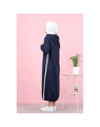 Robe longue à capuche style sweat shirt (Hijab sport pour femme musulmane) - Couleur bleu marine 