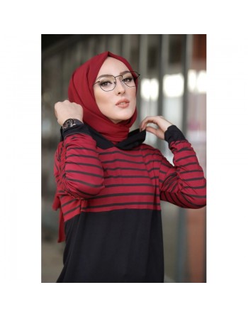 Tunique sportswear à rayures rouge bordeaux et noir pour femme (Modest Fashion) 