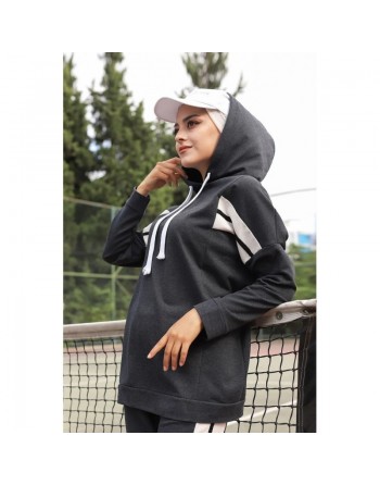 Survêtement Sport 2 pièces (Sportswear pour femme musulmane sportive voilée) - Couleur blanc et Gris foncé 