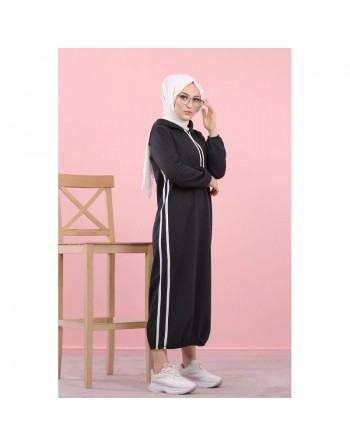 Robe longue à capuche style sweat shirt (Hijab sport pour femme musulmane) - Couleur Noir 