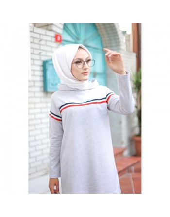 Survêtement avec sweat-shirt à capuche et jogger basique en coton (Hijab Sport pour femme musulmane) - Couleur gris clair 