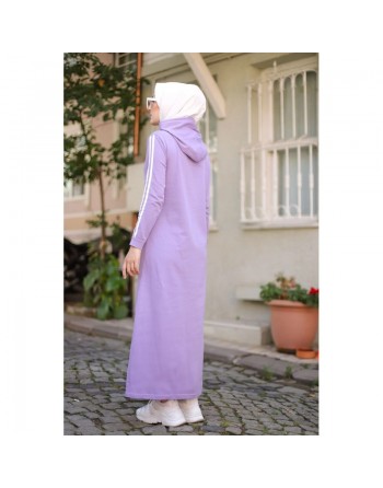 Robe sweat-shirt longue à capuche en coton (Sportswear Modest Fashion) - Couleur lilas 