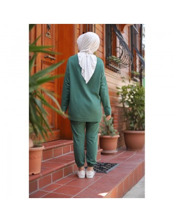 Ensemble survetement pour musulmane (Hijab Sport et Décontracté - Mode islamique) - Couleur vert foncé 