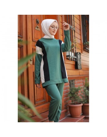 Ensemble survetement pour musulmane (Hijab Sport et Décontracté - Mode islamique) - Couleur vert foncé 