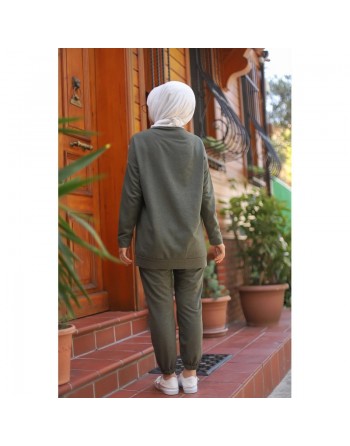 Vêtement décontracté et sport - Ensemble 2 pièces (sweat et pantalon) pour femme musulmane - Couleur kaki 