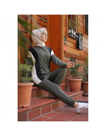 Vêtement décontracté et sport - Ensemble 2 pièces (sweat et pantalon) pour femme musulmane - Couleur kaki 