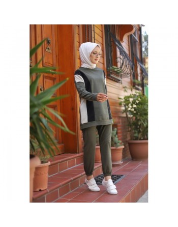 Vêtement décontracté et sport - Ensemble 2 pièces (sweat et pantalon) pour femme musulmane - Couleur kaki 