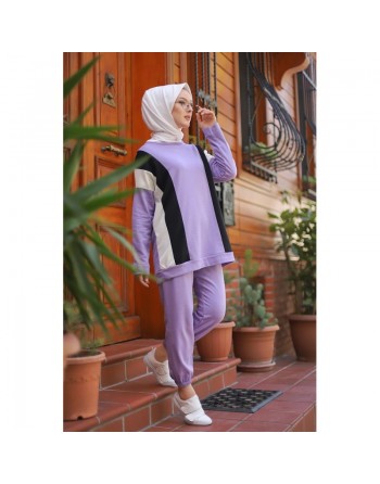 Ensemble survêtement 2 pièces (Sweat et pantalon) pour femme voilée - Couleur mauve 
