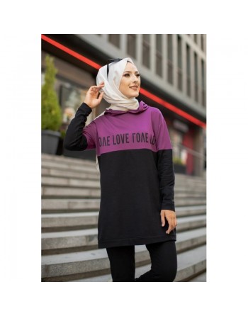 Ensemble Survêtement bi-couleur à capuche pour femme voilée (Hijab Sport Ootd - Boutique en ligne) - Couleur Mauve 