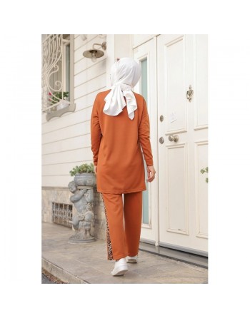 Ensemble survêtement 2 pièces léopard (Vêtement Sport Mastour pour Femme) - Couleur rouille 