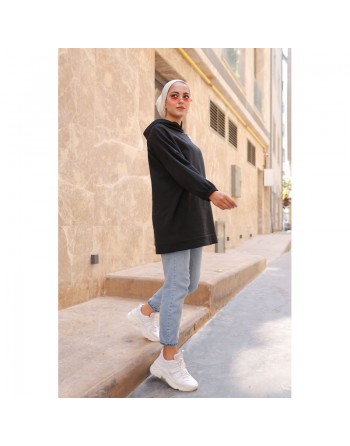 Sweat avec capuche pour femme inscription au dos "I am where are you?" - Couleur noir 